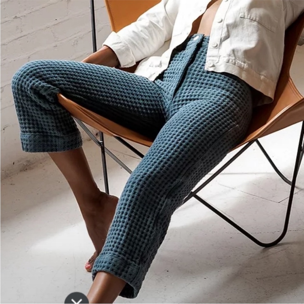 Soluna Collective teal waffle organic cotton cropped pants 6